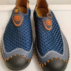 Clohoo Blue and Gray Loafers with Orange Accents